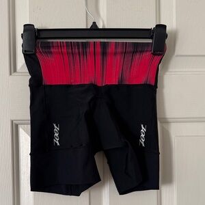 Zoot Black Cycling Shorts with Pink-Red Gradient Waistband